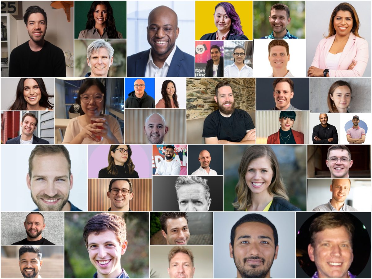 A grid of headshots of the 80+ founders and CEOs Scott Cowley has coached